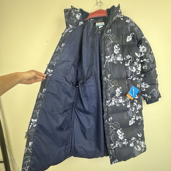 NWT Columbia Boundless Days Floral Printed Long Down Puffer Jacket Navy Large - Picture 13 of 16